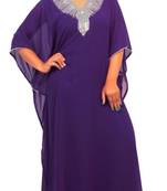 Purple Embroidered Georgette Islamic Kaftans With Zari & Stone Work