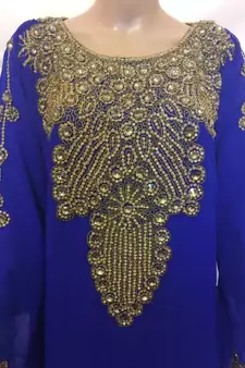 Royal Blue Embroidered Georgette Islamic Kaftans With Zari & Stone Work