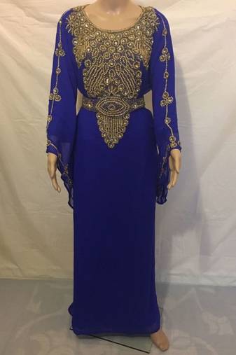 Royal Blue Embroidered Georgette Islamic Kaftans With Zari & Stone Work