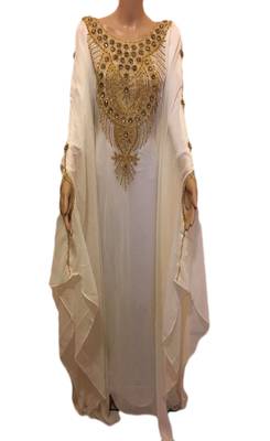 Cream Embroidered Georgette Islamic Kaftans With Zari & Stone Work 1