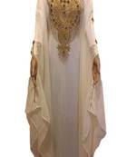 Cream Embroidered Georgette Islamic Kaftans With Zari & Stone Work