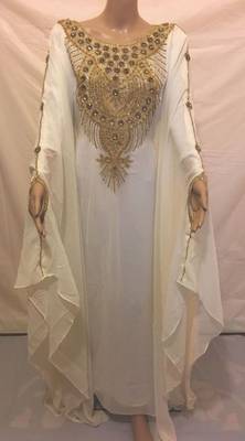Cream Embroidered Georgette Islamic Kaftans With Zari & Stone Work 2
