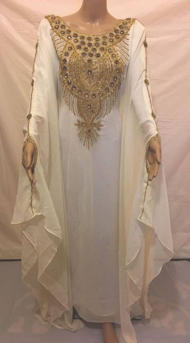 Cream Embroidered Georgette Islamic Kaftans With Zari & Stone Work