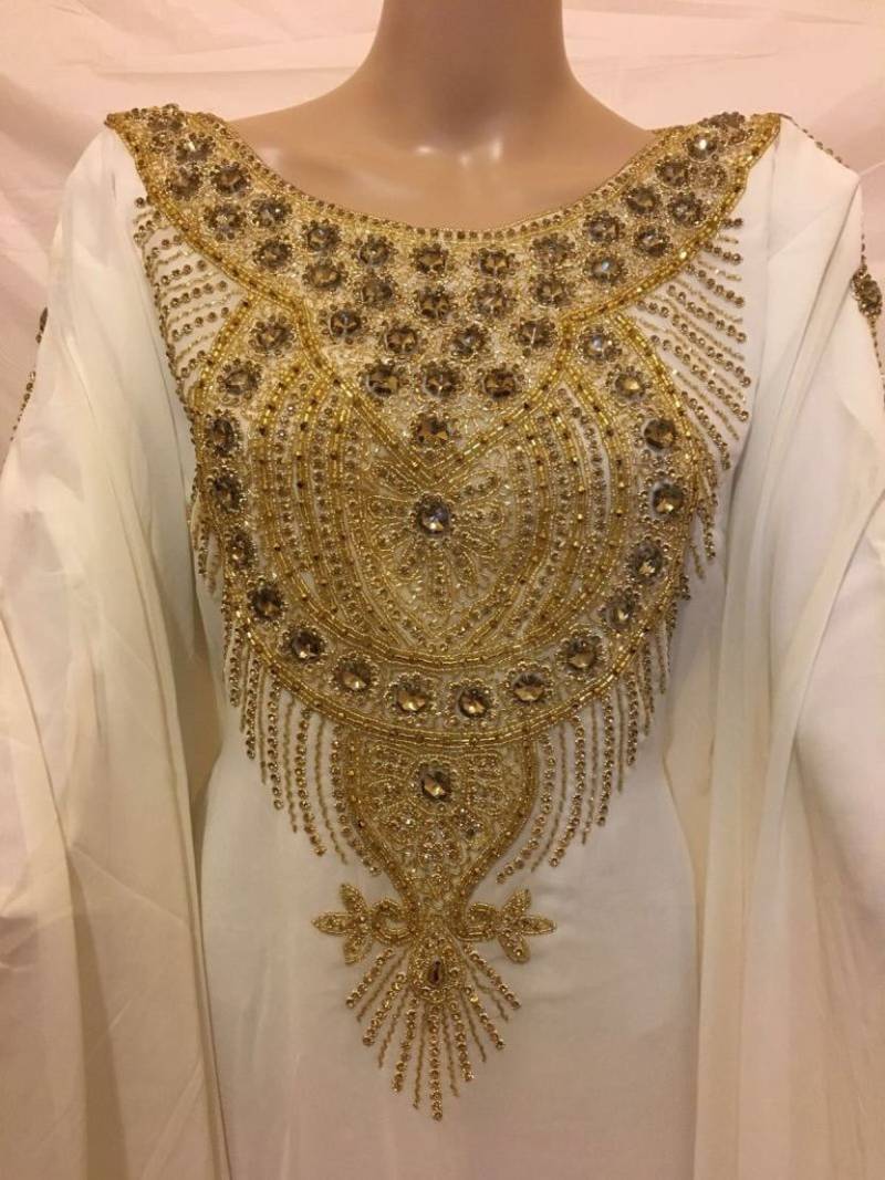 Cream Embroidered Georgette Islamic Kaftans With Zari & Stone Work