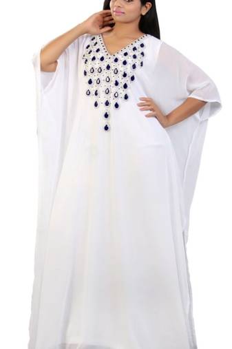 Cream Embroidered Georgette Islamic Kaftans With Zari & Stone Work