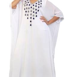 Cream Embroidered Georgette Islamic Kaftans With Zari & Stone Work