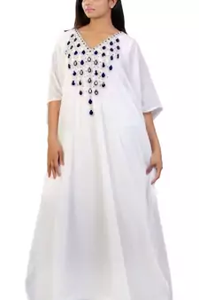 Cream Embroidered Georgette Islamic Kaftans With Zari & Stone Work