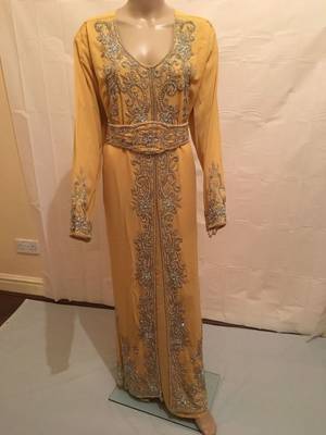 Yellow Embroidered Georgette Islamic Kaftans With Zari & Stone Work 1