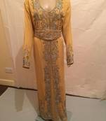 Yellow Embroidered Georgette Islamic Kaftans With Zari & Stone Work