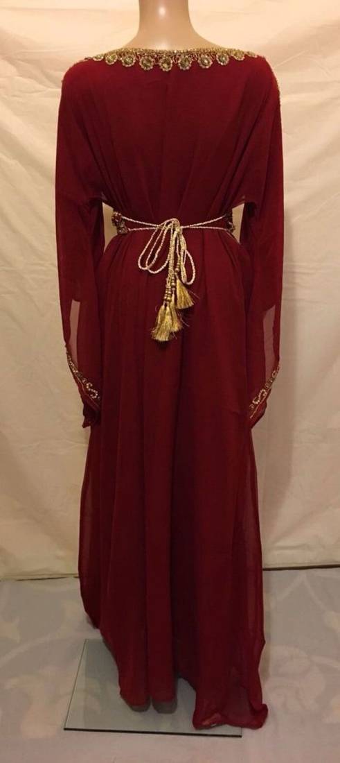 Maroon Embroidered Georgette Islamic Kaftans With Zari & Stone Work