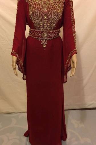 Maroon Embroidered Georgette Islamic Kaftans With Zari & Stone Work