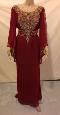 Maroon Embroidered Georgette Islamic Kaftans With Zari & Stone Work 1
