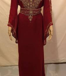 Maroon Embroidered Georgette Islamic Kaftans With Zari & Stone Work
