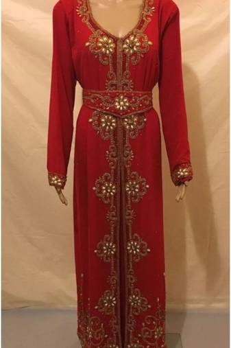 Red Embroidered Georgette Islamic Kaftans With Zari & Stone Work