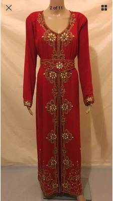 Red Embroidered Georgette Islamic Kaftans With Zari & Stone Work 1