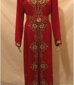 Red Embroidered Georgette Islamic Kaftans With Zari & Stone Work
