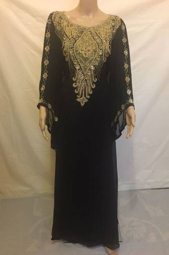 Green Embroidered Georgette Islamic Kaftans With Zari & Stone Work