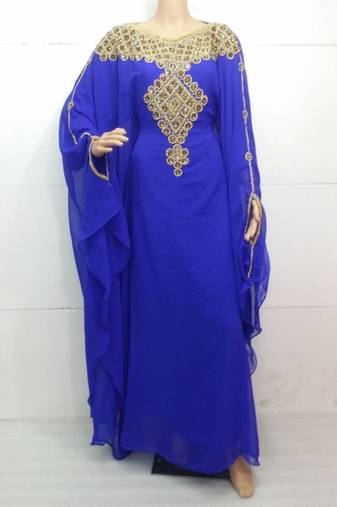 Royal Blue Embroidered Georgette Islamic Kaftans With Zari & Stone Work