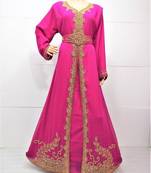 Pink Embroidered Georgette Islamic Kaftans With Zari & Stone Work