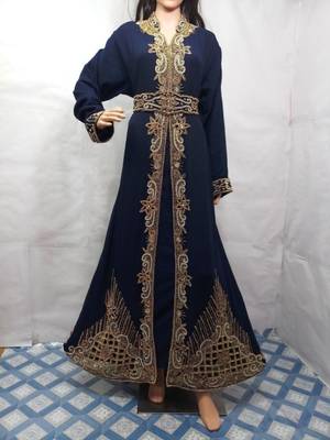Navy Blue Embroidered Georgette Islamic Kaftans With Zari & Stone Work 1