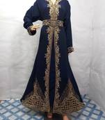 Navy Blue Embroidered Georgette Islamic Kaftans With Zari & Stone Work