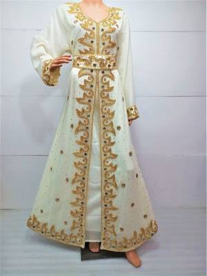 Cream Embroidered Georgette Islamic Kaftans With Zari & Stone Work 1