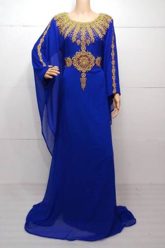 Royal Blue Embroidered Georgette Islamic Kaftans With Zari & Stone Work