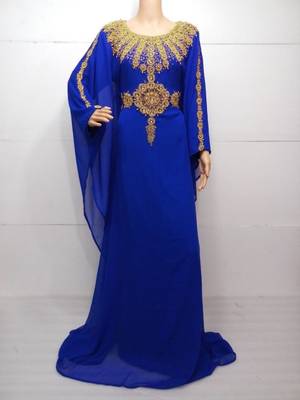 Royal Blue Embroidered Georgette Islamic Kaftans With Zari & Stone Work 1