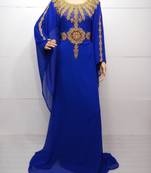 Royal Blue Embroidered Georgette Islamic Kaftans With Zari & Stone Work