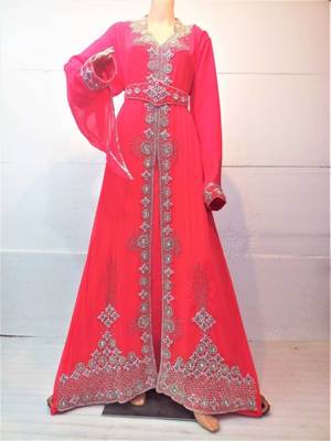 Pink Embroidered Georgette Islamic Kaftans With Zari & Stone Work 1