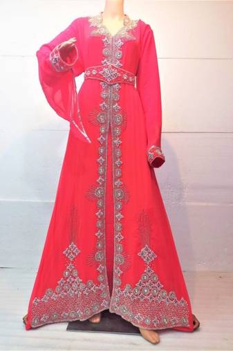 Pink Embroidered Georgette Islamic Kaftans With Zari & Stone Work