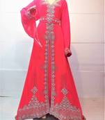 Pink Embroidered Georgette Islamic Kaftans With Zari & Stone Work