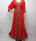 Pink Embroidered Georgette Islamic Kaftans With Zari & Stone Work