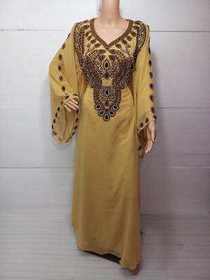 Yellow Embroidered Georgette Islamic Kaftans With Zari & Stone Work 1