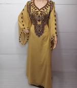 Yellow Embroidered Georgette Islamic Kaftans With Zari & Stone Work