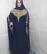 Navy Blue Embroidered Georgette Islamic Kaftans With Zari & Stone Work