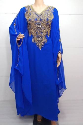 Royal Blue Embroidered Georgette Islamic Kaftans With Zari & Stone Work