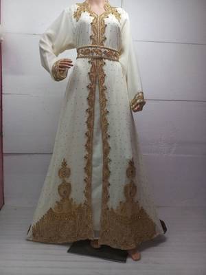Cream Embroidered Georgette Islamic Kaftans With Zari & Stone Work 1