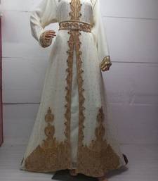 Cream Embroidered Georgette Islamic Kaftans With Zari & Stone Work