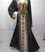 Inenr Cream Jacket Black Embroidered Georgette Islamic Kaftans With Zari & Stone Work