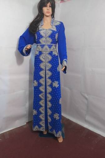 Royal Blue Embroidered Georgette Islamic Kaftans With Zari & Stone Work