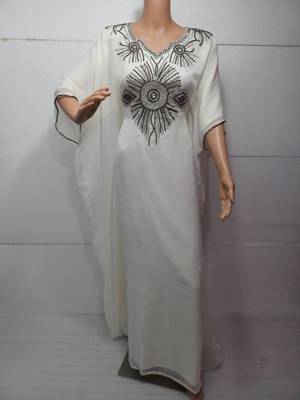 Cream Embroidered Georgette Islamic Kaftans With Zari & Stone Work 1