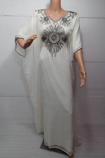 Cream Embroidered Georgette Islamic Kaftans With Zari & Stone Work