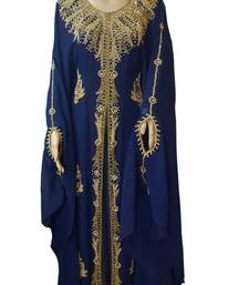 Navy Blue Embroidered Georgette Islamic Kaftans With Zari & Stone Work