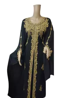 Navy Blue Embroidered Georgette Islamic Kaftans With Zari & Stone Work
