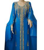 Blue Embroidered Georgette Islamic Kaftans With Zari & Stone Work