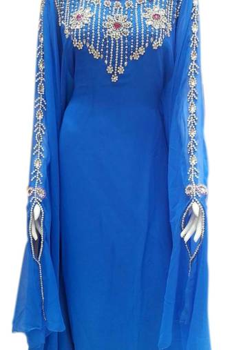 Blue Embroidered Georgette Islamic Kaftans With Zari & Stone Work