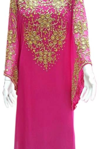Pink Embroidered Georgette Islamic Kaftans With Zari & Stone Work