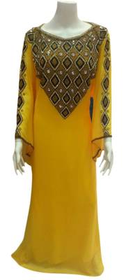 Yellow Embroidered Georgette Islamic Kaftans With Zari & Stone Work 1
