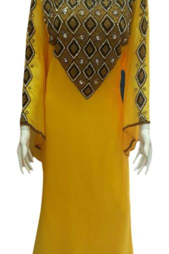 Yellow Embroidered Georgette Islamic Kaftans With Zari & Stone Work